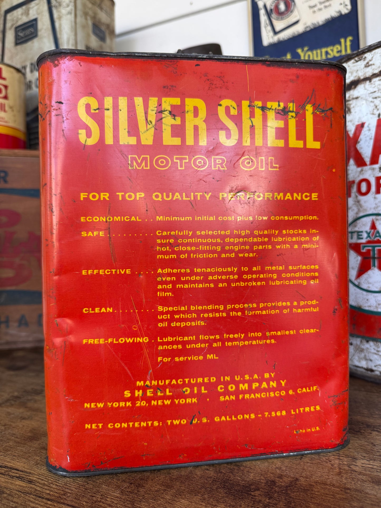 1950s 2 Gallon Silver Shell Oil Can