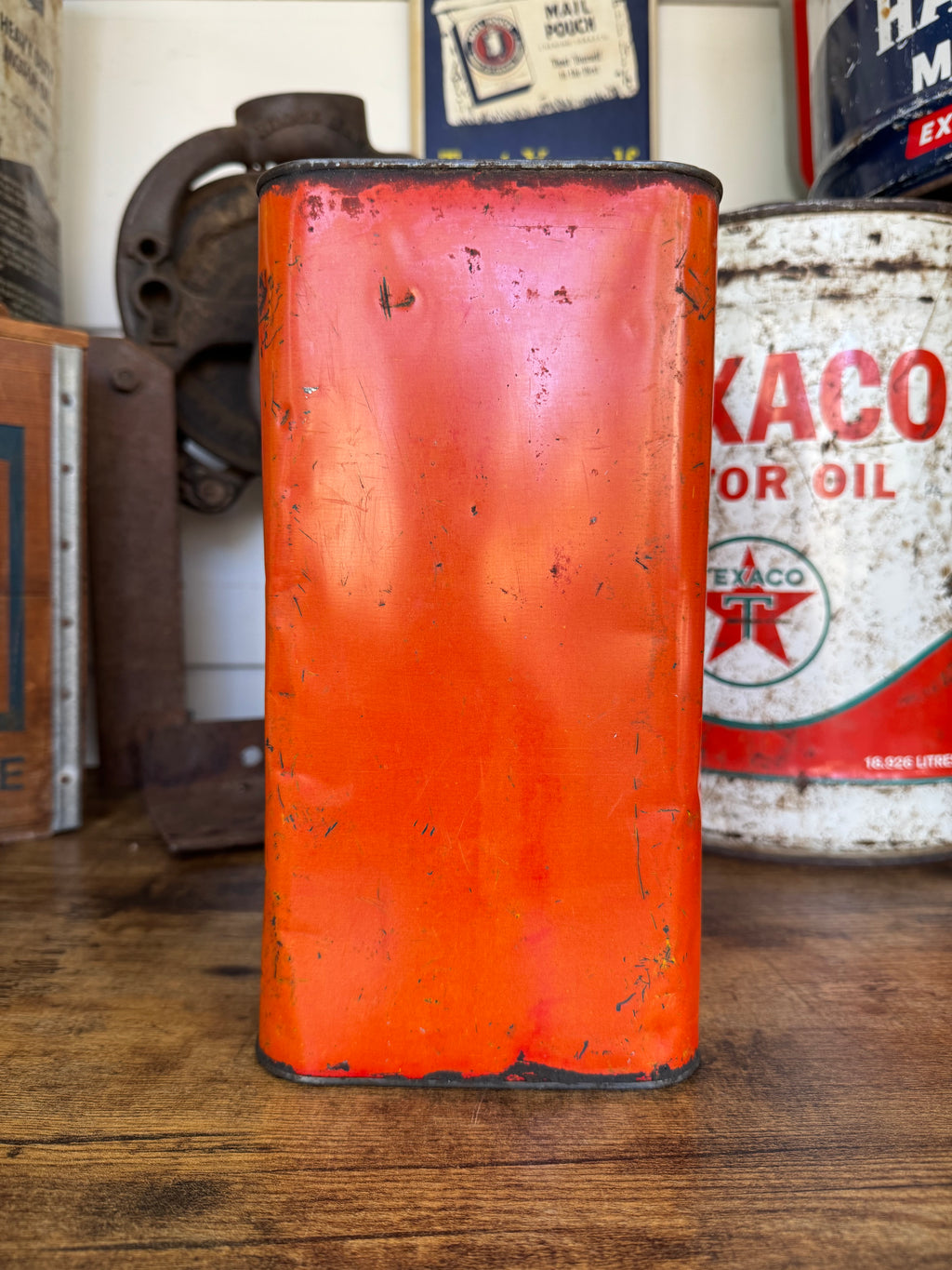 1950s 2 Gallon Silver Shell Oil Can