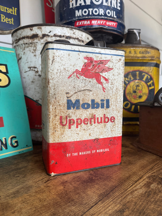Late 50's Mobil UpperLube 1 Gallon Oil Can