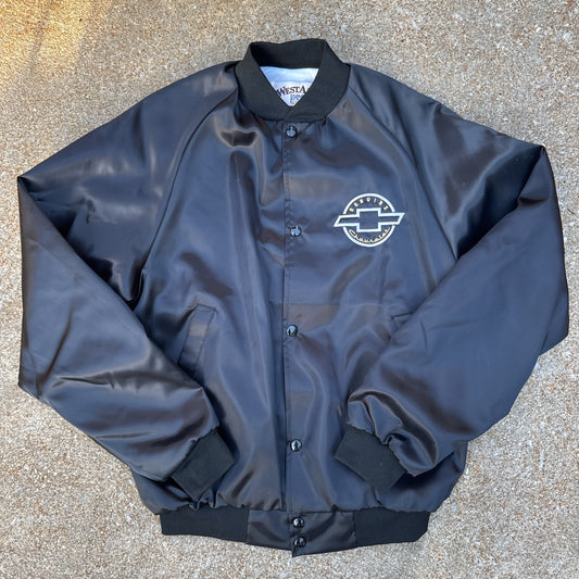 Vintage Genuine Chevrolet Black Satin Jacket (Size Medium)