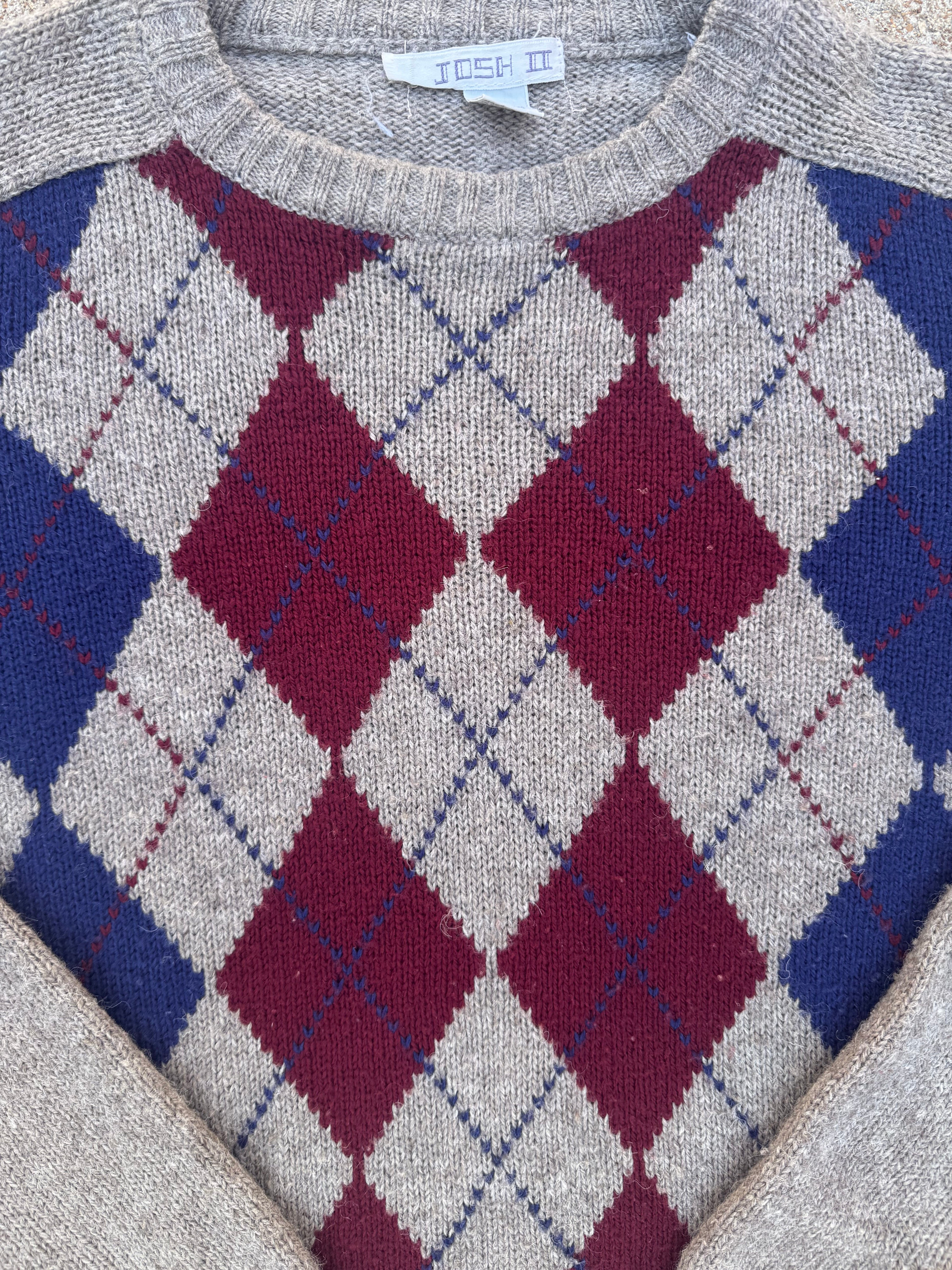 Vintage 80's Josh II Argyle Knit Sweater. (Size Medium)