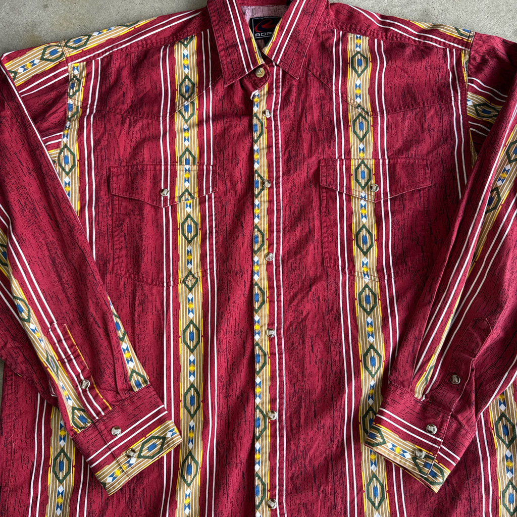 Roper Range Gear Western Aztec Pearl Snap Button Up (Mens Large)