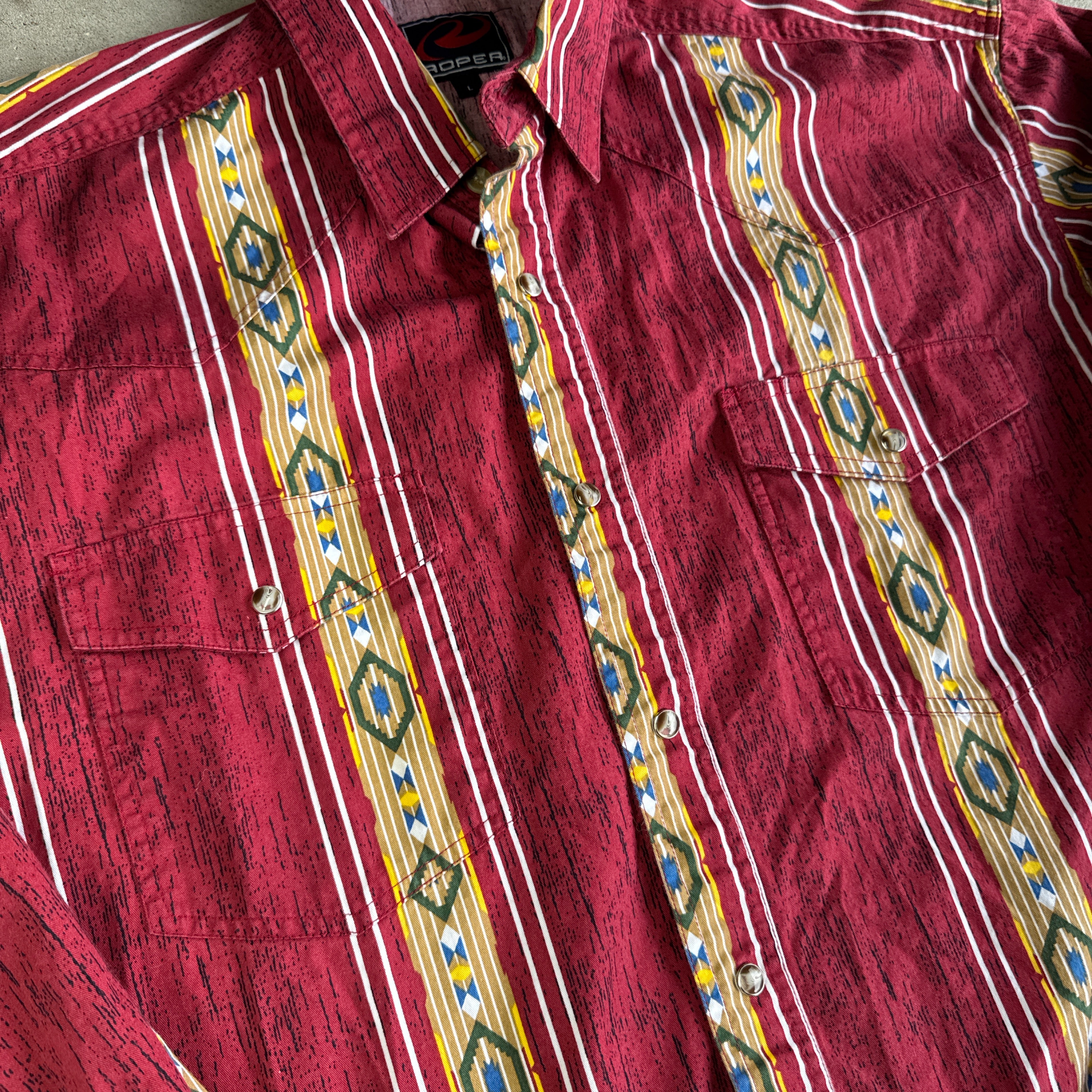 Roper Range Gear Western Aztec Pearl Snap Button Up (Mens Large)