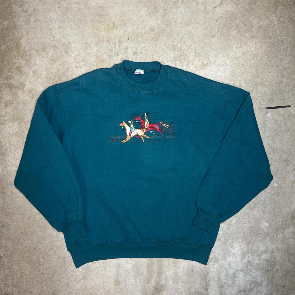 90s Jerzees Turquoise western embroidered sweat shirt size large