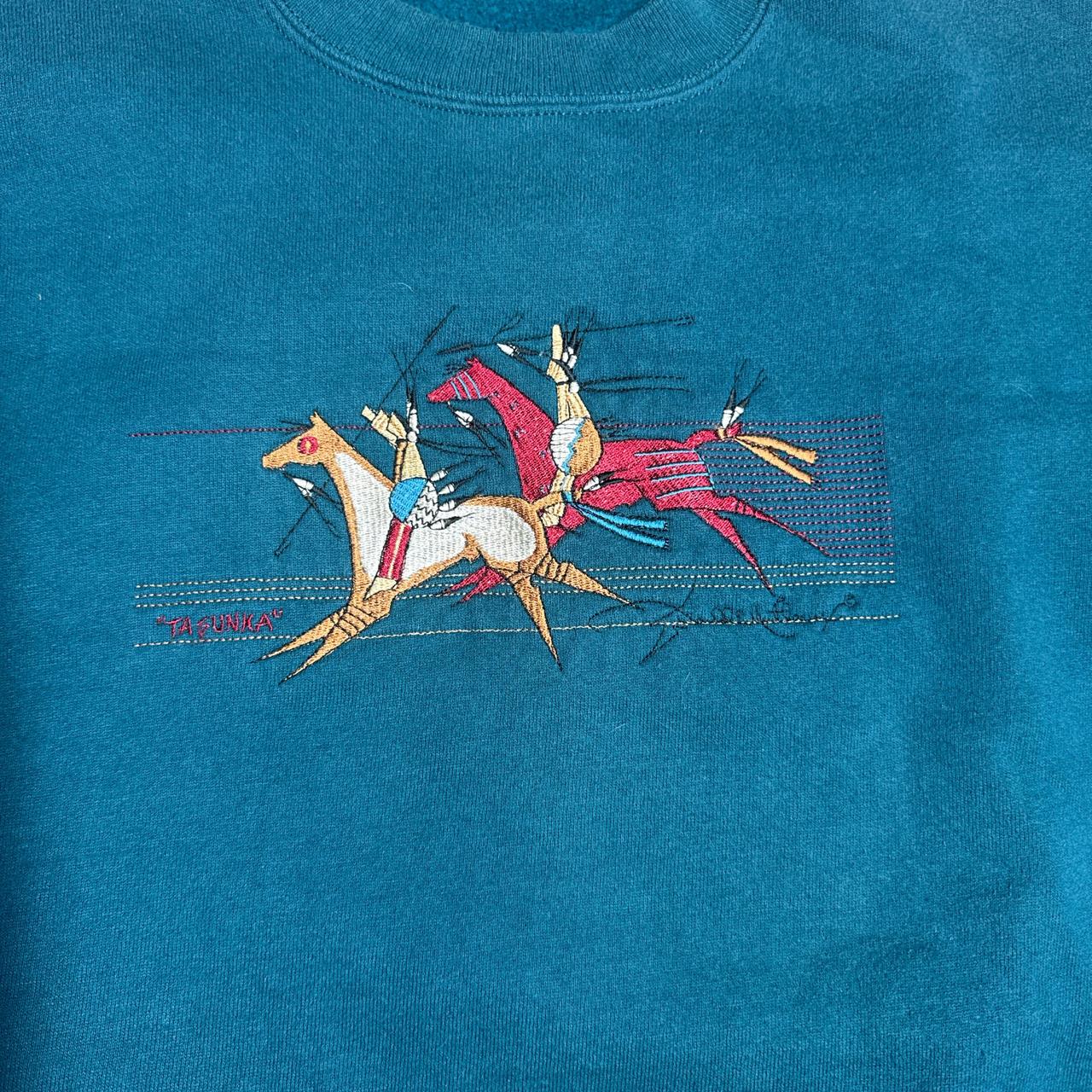 90s Jerzees Turquoise western embroidered sweat shirt size large
